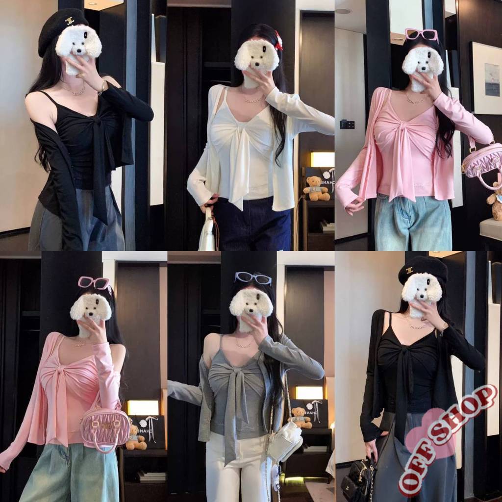 OFF SHOP 🥻ใหม่ 2025 เสื้อคลุมแขนยาว /สายเดี่ยวเสริมฟองน้ำ ดีไซน์เปิดไหล่ แฟชั่นผู้หญิง' FY5506/FY554