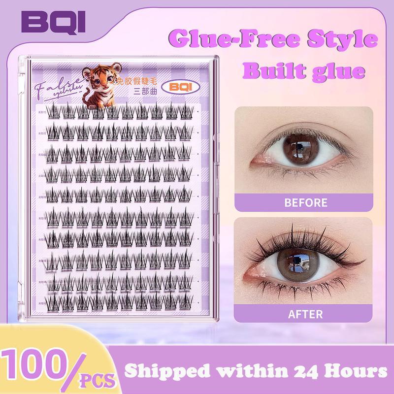 BQI 100-120 Cluster Self-Adhesive ใหม่อัพเกรด Softer Lashes กาวฟรี 10-12 มม.C Curl ขายดีที่สุด Lashe