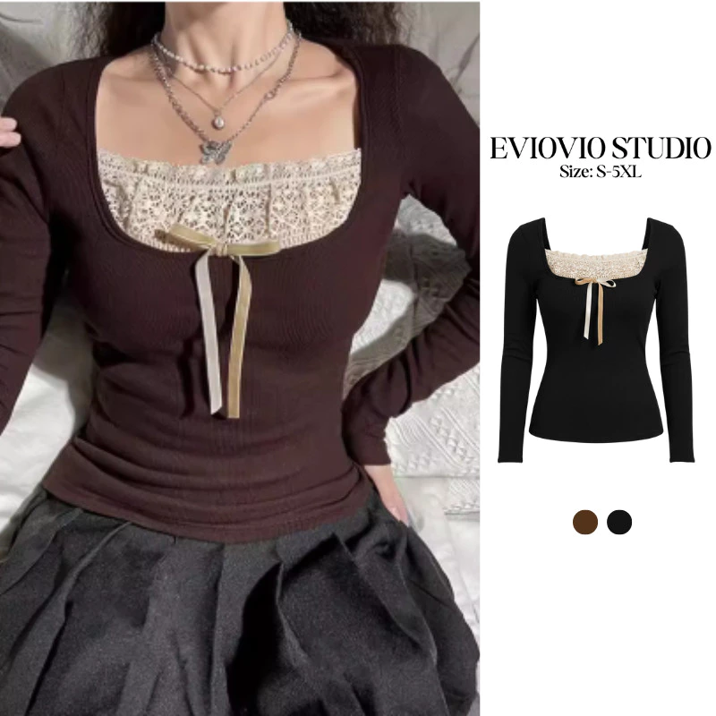 【EVIOVIO】(S-5XL)💗ส่งจากไทยเสื้อแขนยาวสุดชิค ผ้ายืด ให้ลุคสาวเซ็กซี่แต่ยังคงความน่ารัก ใส่ไปเที่ยวได้ทุกโอกาส พรางหุ่น✨
