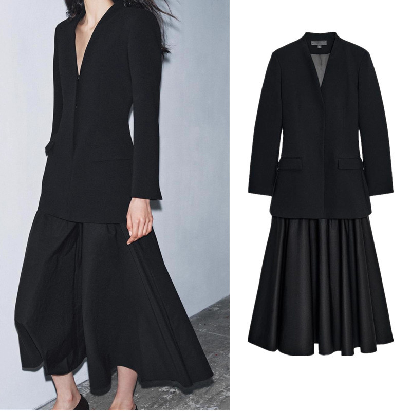ZARA Commuter Style Vneck Long-Sleeved Flap Pocket Stitching Suit Dress 9077198