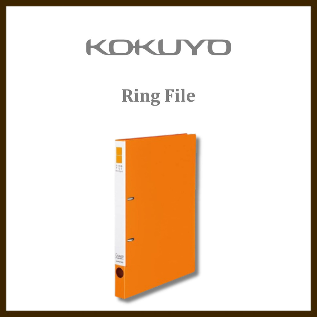 Kokuyo Slim Ring File, 2 holes, A4, holds 180 sheets, orange, model F-URF420YR. Dimensions: H307 x W