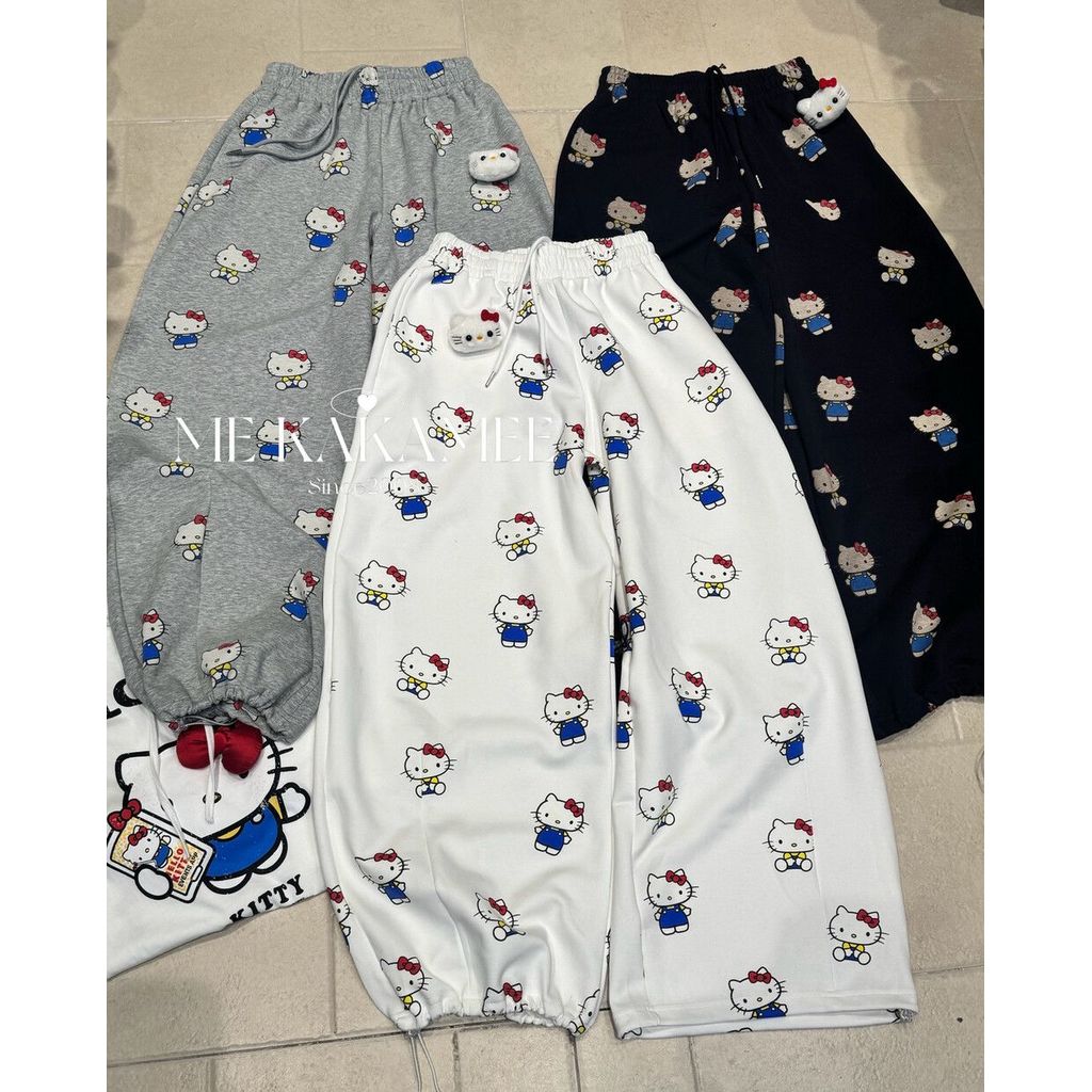 กางเกงบานยาวลายคิตตี้สำหรับผู้หญิง สไตล์คลีนและสวมใส่ง่าย