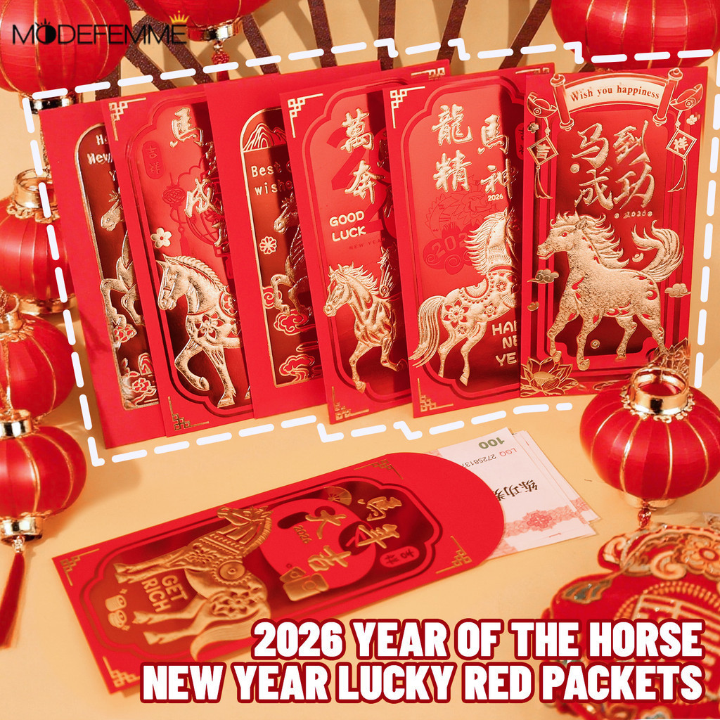 [ชม.&ล]จันทรคติ ชุดซองจดหมายสีแดงปีใหม่ - ธีมม้า 2026 ปีกระดาษคุณภาพสูง หงเปา ตัวเลือก 6/18/24 ชิ้น  ﻿
