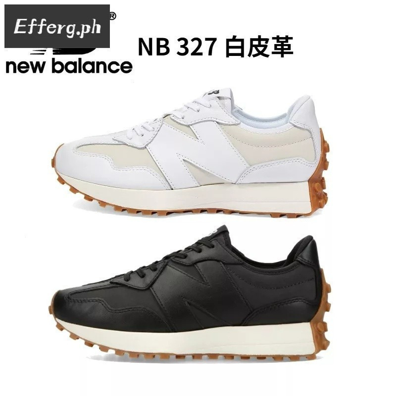 New Balance 327 รองเท้าผ้าใบหนังสีดำและขาว สไตล์แฟชั่นสำหรับทุกคน