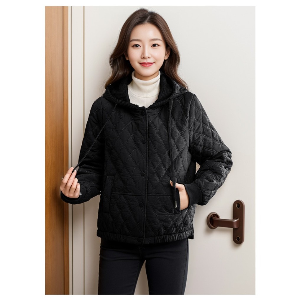 แจ็คเก็ตสก๊อตเพชรสีเล็กเบาะแสงสำหรับผู้หญิง เหมาะสมในฤดูหนาว - รูปที่ 5