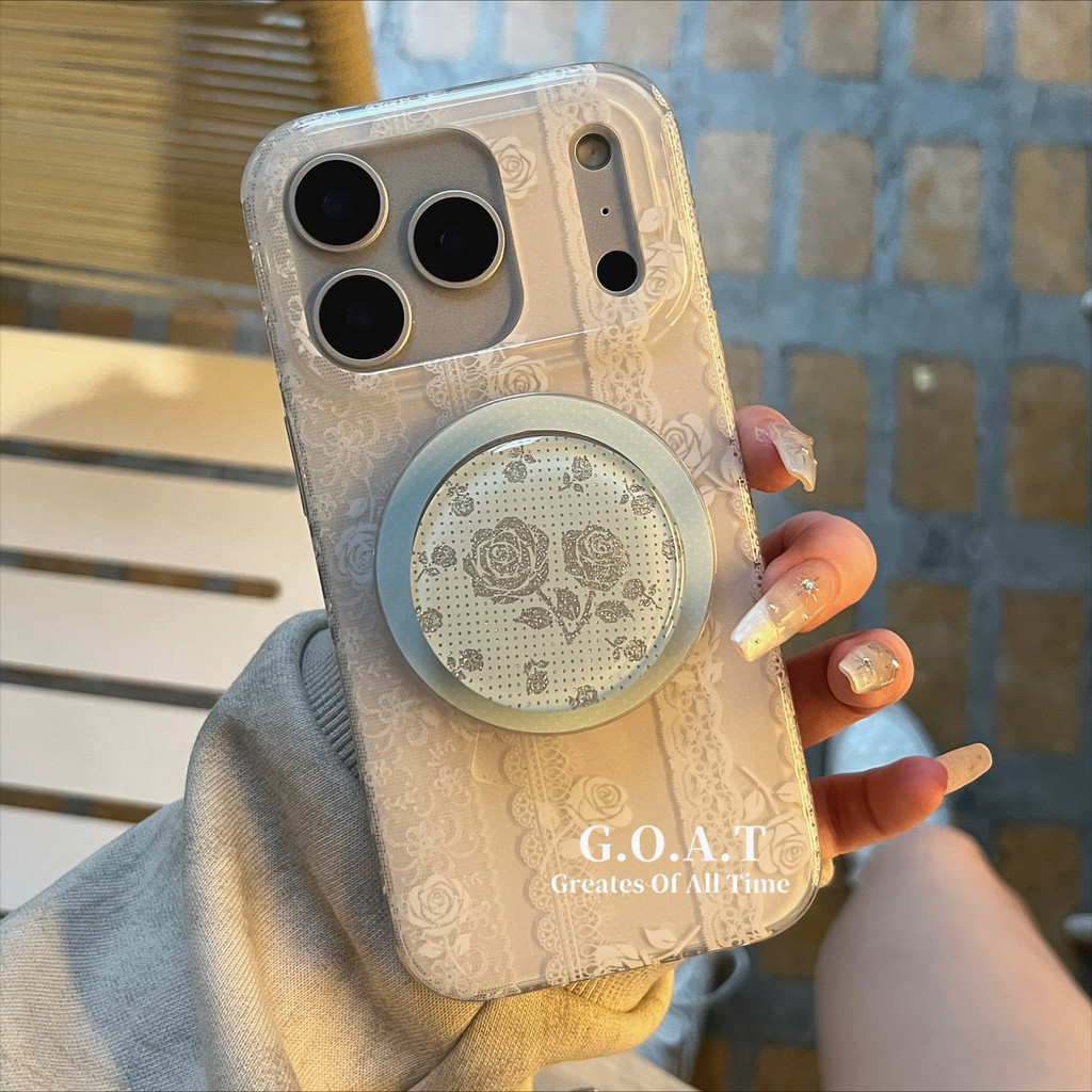 GOAT แม่เหล็กลูกไม้สีขาวนมสีฟ้า rosecasing สําหรับ iPhone 17 PRO MAX iPhone 17 16 15 14 13 PRO MAX Anti-Fall ป้องกันปกหลัง
