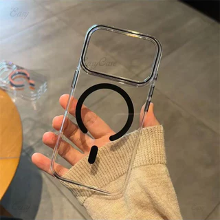 Ins minimalist Magnetism เคสแข็งโปร่งใสสําหรับ iPhone 17 16 15 14 ProMax กันลื่นและป้องกันการตกกระแทกฝาหลัง