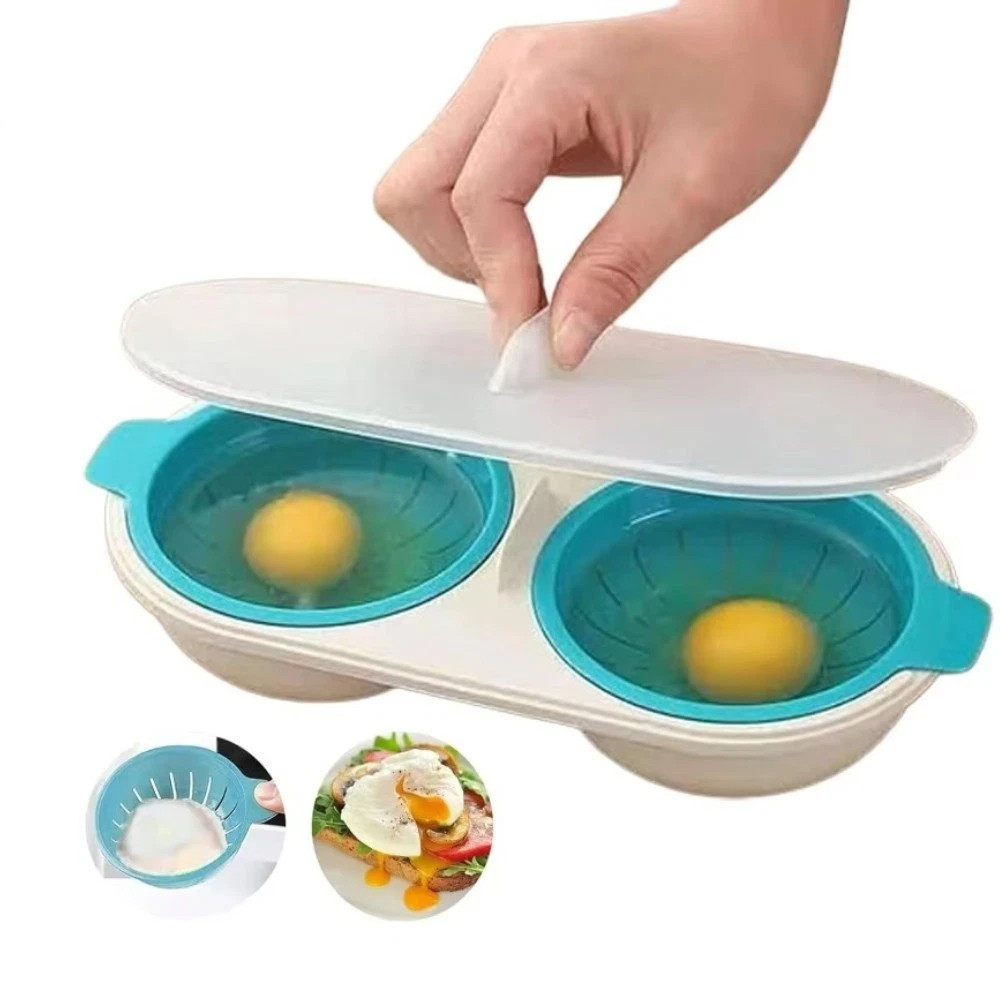 Microwave Egg Poacher Double Cup Boiler Cookware Kitchen Cooking Tools