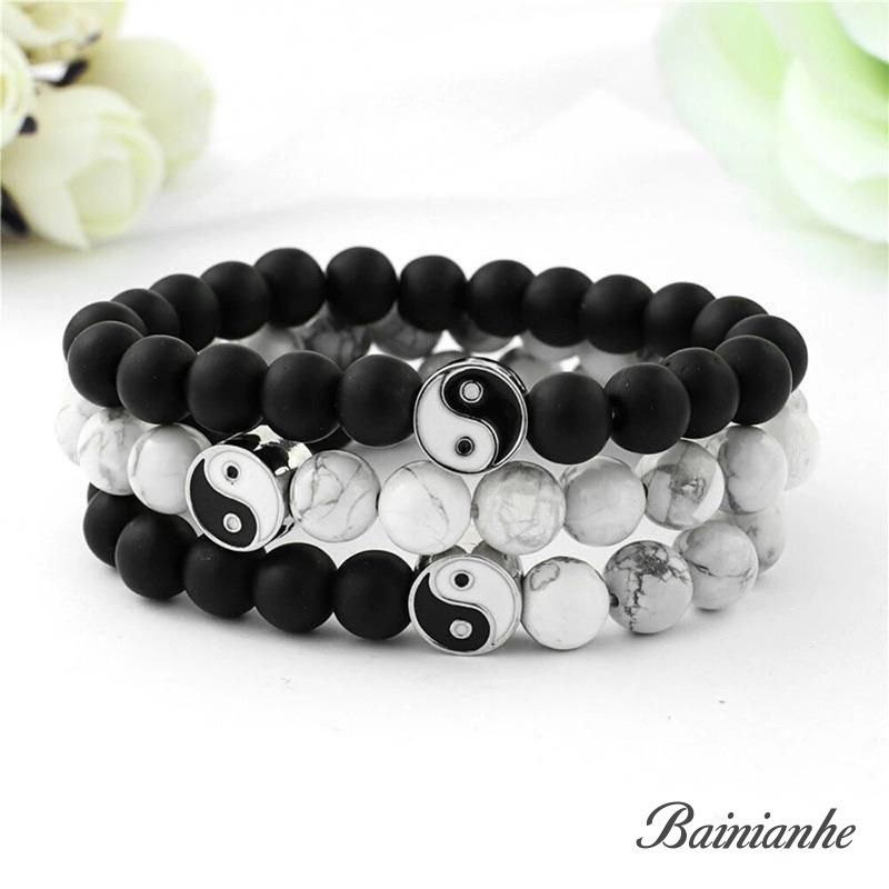 สร้อยข้อมือ STREET WEAR TAI CHI YIN YANG สไตล์ FROSTED สีดำและสีขาวcontrast