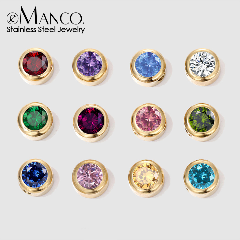 Emanco สร้อยคอลูกปัดคริสตัลสแตนเลสพร้อม charm birthstone สำหรับทำเครื่องประดับและต่างหูเอง