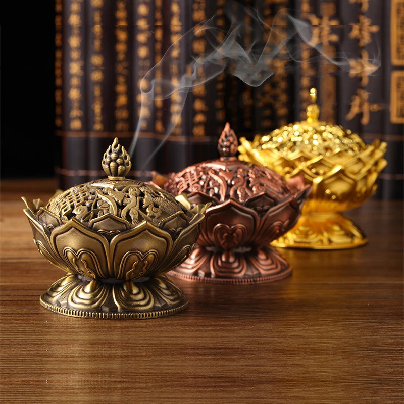 Lotus Flower Incense Burner Buddhism Buddha Holder Brass Mini Censer Incense Metal Craft Home Decora