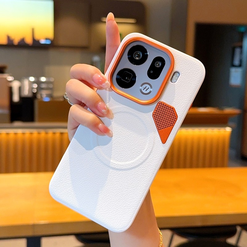 สําหรับ OPPO Find X9, X9 Pro กรณี ELVEV ฝาครอบหนัง PU + PC การกระจายความร้อนฝาครอบดูดพร้อมเลนส์กล้องโลหะ
