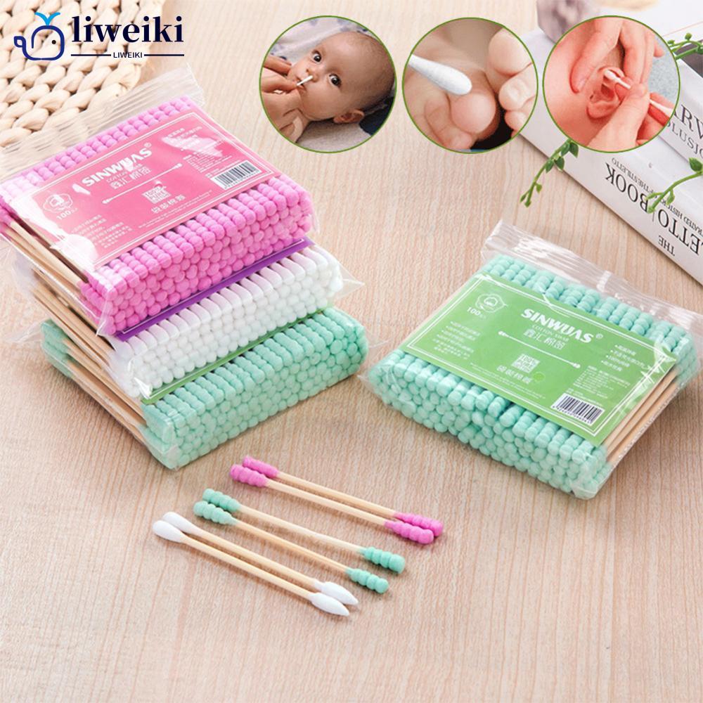 LIWEKI 100pcs Pack Double Head Cotton Swab ผู้หญิงแต่งหน้า Cotton Buds Tip สําหรับทางการแพทย์ไม้ Sti