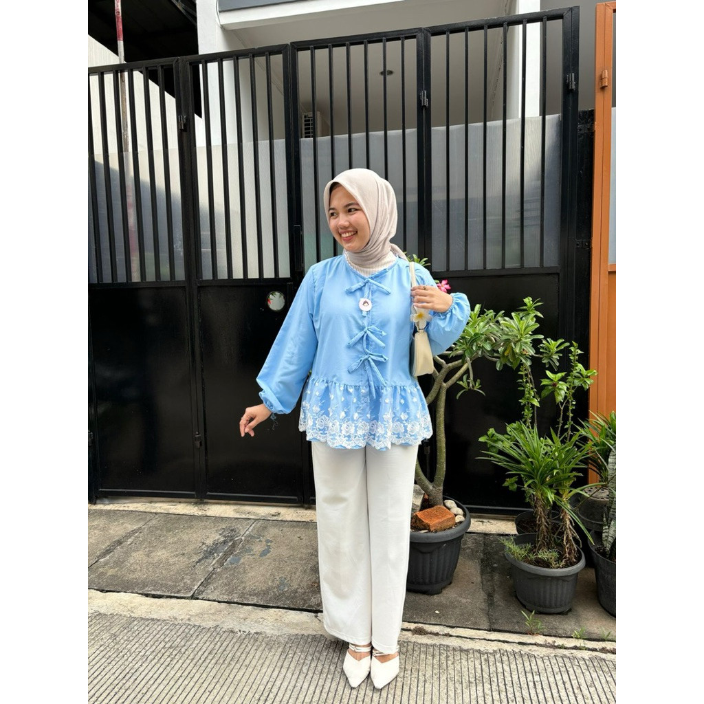 Tq88indonesia เสื้อเชิ้ตแขนยาวล่าสุด / KARLA BLOUSE เย็บปักถักร้อย / เสื้อผ้าลําลองผู้หญิง