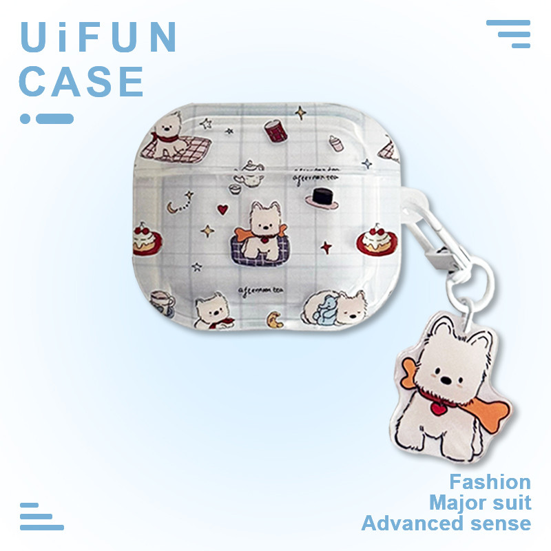 Kawaiiกระดูกลูกสุนัขจี้TPUหูฟังป้องกันกรณีสําหรับAirpods 1 2 Airpod Pro Pro2 Pro3 Air Pods 3 4 Anti-Fallสีฟ้าลายสก๊อตลายหูฟังปลอก