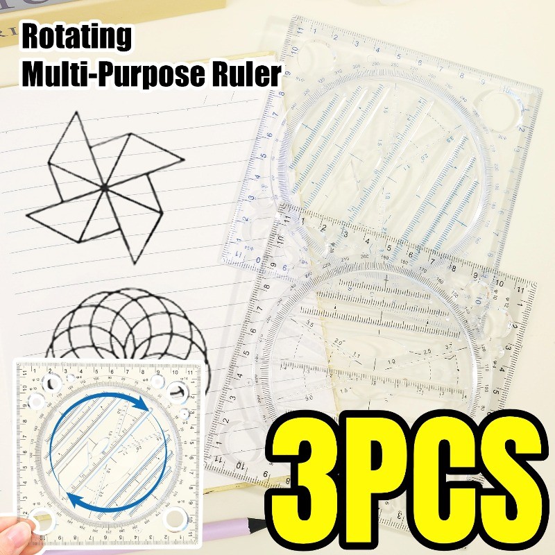ไม้บรรทัดแม่แบบการวาดภาพเรขาคณิตเรียบ - ไม้บรรทัดทําวงกลมหมุนที่มีเสน่ห์ - เครื่องมือวัดสไตล์มินิมอลสําหรับการสอบ