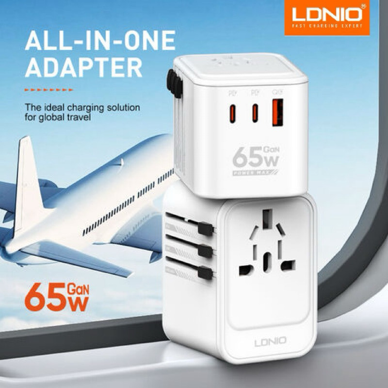 LDNIO Z6 65W GAN UNIVERSAL TRAVEL ADAPTER (2C1A) PD 65W + QC3.0 SUPER UNIVERSAL CHARGER ADAPTER Z6