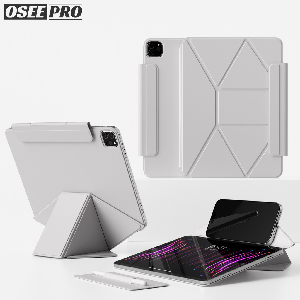 Osee Pro เคส iPad ที่หนีบสองด้านแม่เหล็กไร้ขอบสําหรับ iPad M2/M3 Air 6 Air 7 (11นิ้ว) 2024/2025 air 4 ไอแพด air 5 M4/M5 pro 11 นิ้ว Pro 13 Air 13 นิ้ว pro 12.9 เคสไอแพด gen 10 Gen 11th A16 Mini 6 mini 7 เคสยึดเพิ่มความสูงแม่เหล็กพร้อมกระเป๋าปากกาแบบถอดได้