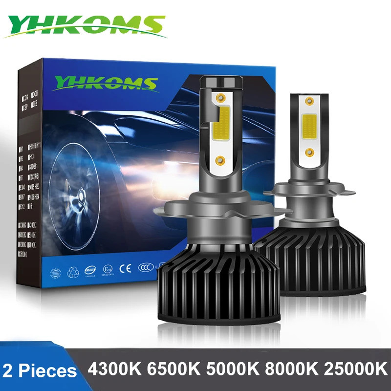 YHKOMS H1 H4 H7 H8 H9 H11 LED ไฟหน้าหลอดไฟ 12V 4300K 5000K 6500K 8000K รถ Auto หมอกโคมไฟเปลี่ยนแสง