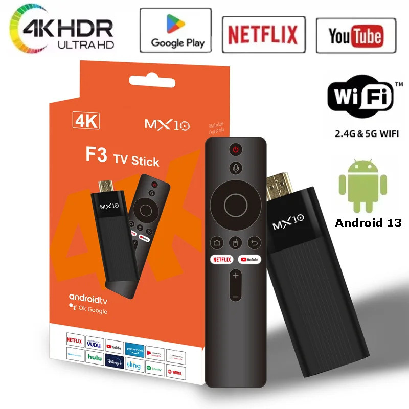 Mx10 F3 Tv Stick H313 4k Uhd 2.4/5.8g Wifi Bt 5.0 Android 13 Atvสมาร์ทSticks 2g 16Gสมาร์ทสําหรับYout