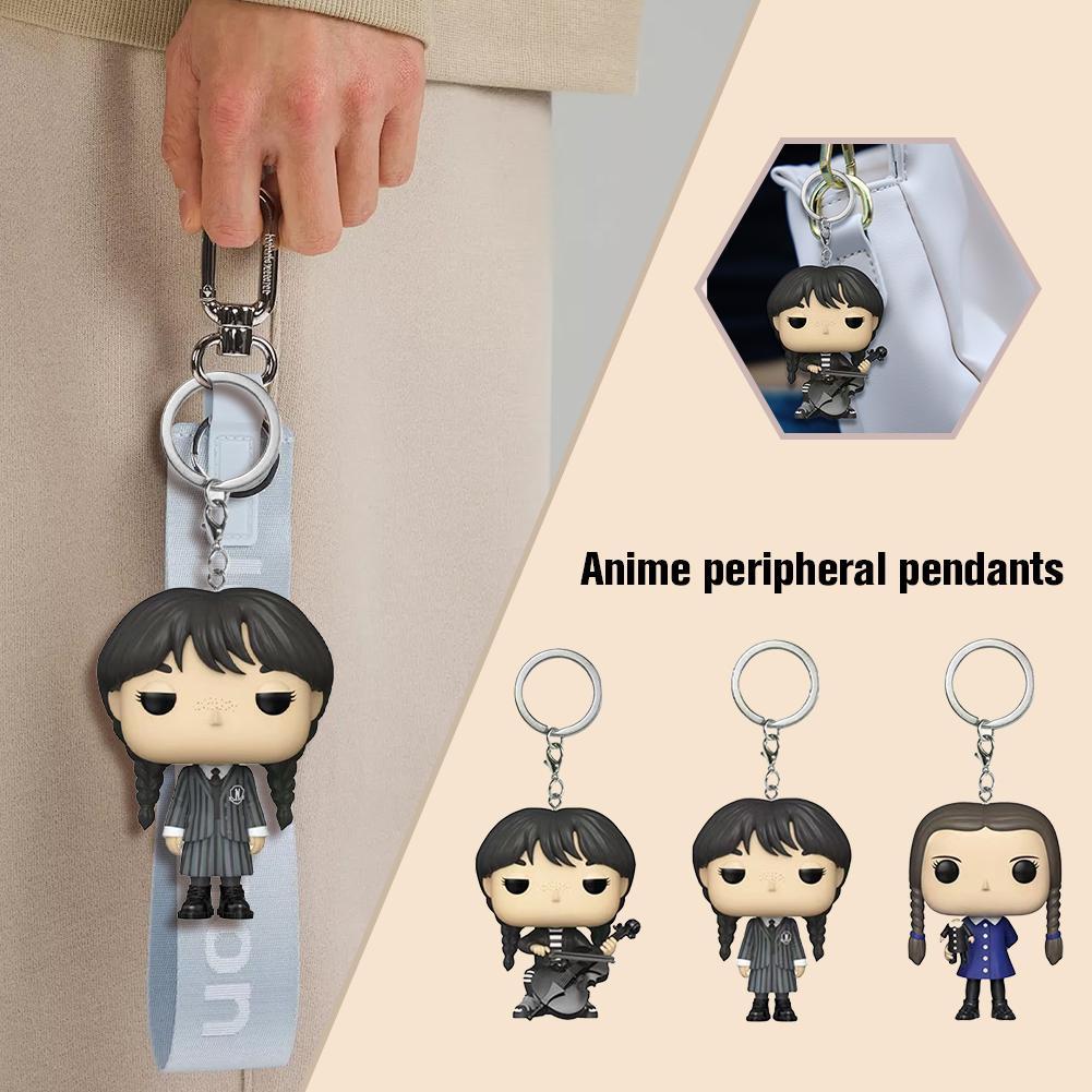 Funko Pop พวงกุญแจทีวี Addams Family Wednesday Action Toy Decor Pendent แขวนกระเป๋าเป้สะพายหลัง A6d3