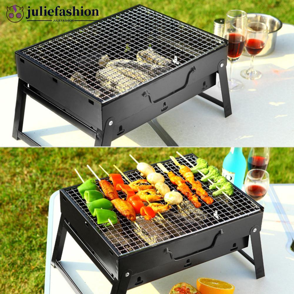 JULIEFASHION 35*27*20 ซม.แบบพกพาลิ้นชักพับได้ย่างบาร์บีคิวตาข่ายเหล็กกลางแจ้ง Camping Party Supplies