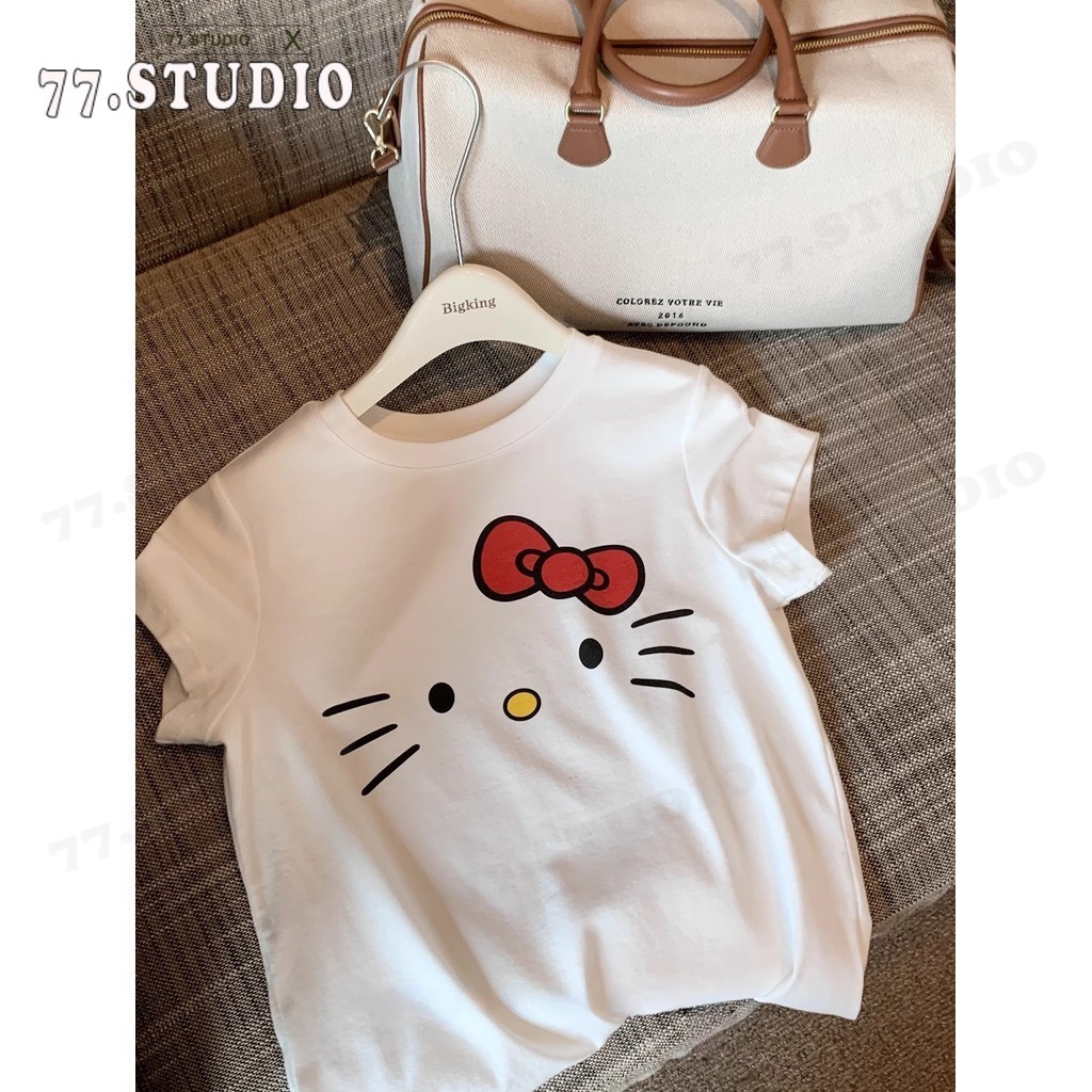 เสื้อครอปผ้าฝ้าย ลายการ์ตูนน่ารัก ใส่สบาย สไตล์เกาหลีสำหรับผู้หญิง
