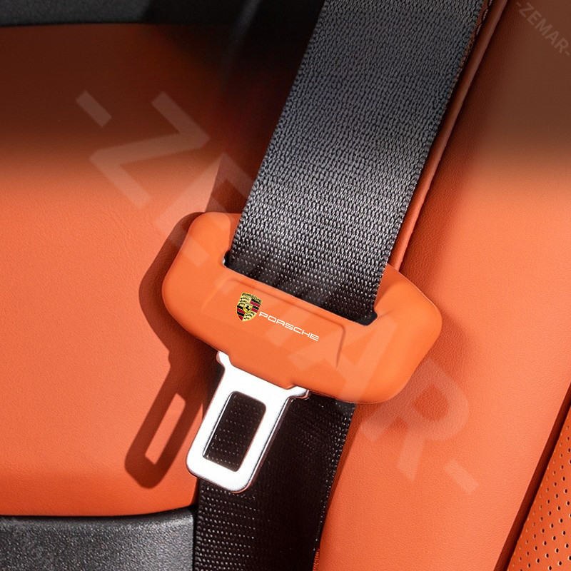 Porsche ซิลิโคนเข็มขัดปลอดภัยหัวเข็มขัดป้องกันการลื่นป้องกัน nti รอยขีดข่วน เข็มขัดนิรภัยรถยนต์หัวเข็มขัดปกป้อง Porsche Cayenne 911 992 718 Macan Panamera Taycan - รูปที่ 2