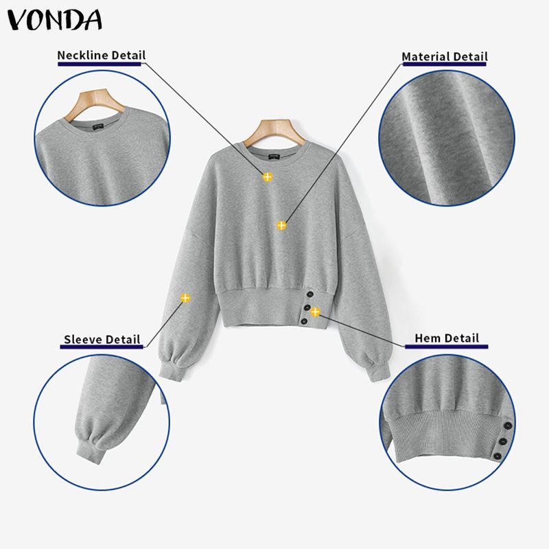 VONDA เสื้อผู้หญิง สไตล์เกาหลี มีกระดุมหน้าอกและคอปิดไหล่ ทรงคลายตัว — صورة 8