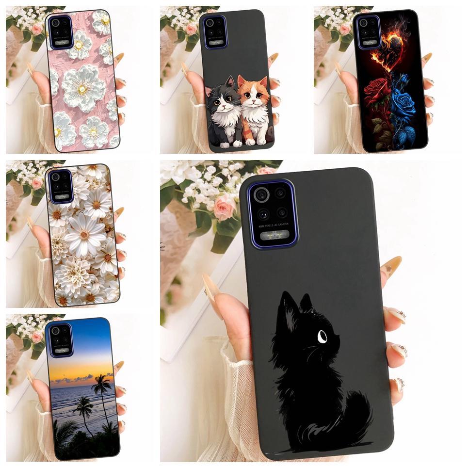 สําหรับ LG K52 Q52 / LG K61 Q61 2020 เคสโทรศัพท์การ์ตูนแมวหรูหราแฟชั่นดอกไม้ผีเสื้อปลอกสีดําซิลิโคนน