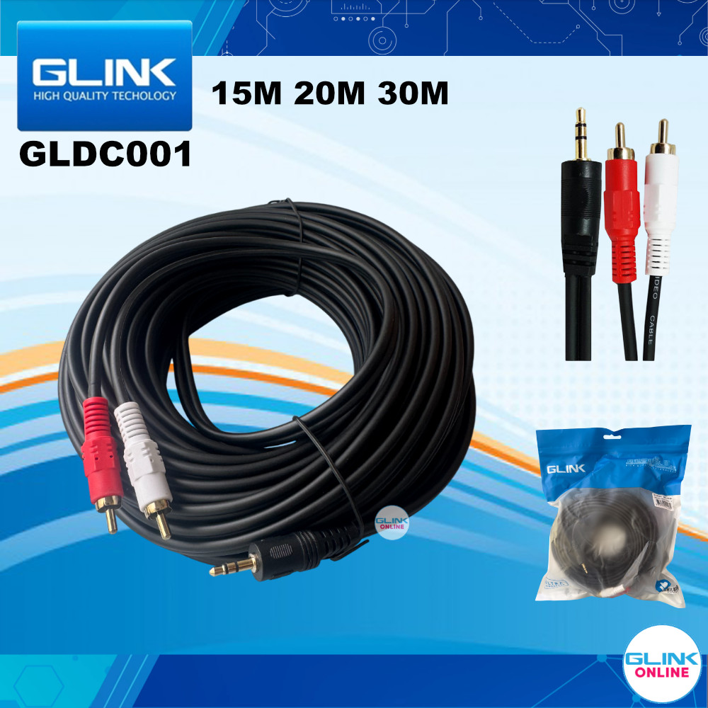 ✅มาตรฐาน GLINK GLDC001 15M 20M 30M สายลำโพง GLDC-01 CABLE SOUND PC TO SPEAKER JACK AUX 3.5mm to RCA 1:2 M/M 1ออก2