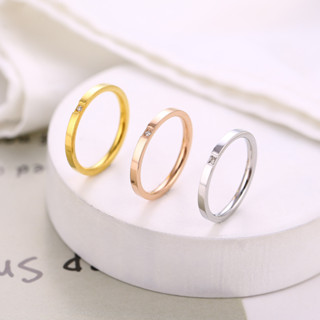 แหวนเหล็กไทเทเนียมสไตล์เกาหลี ดีไซน์เรียบง่าย มาพร้อมเพชรเดี…