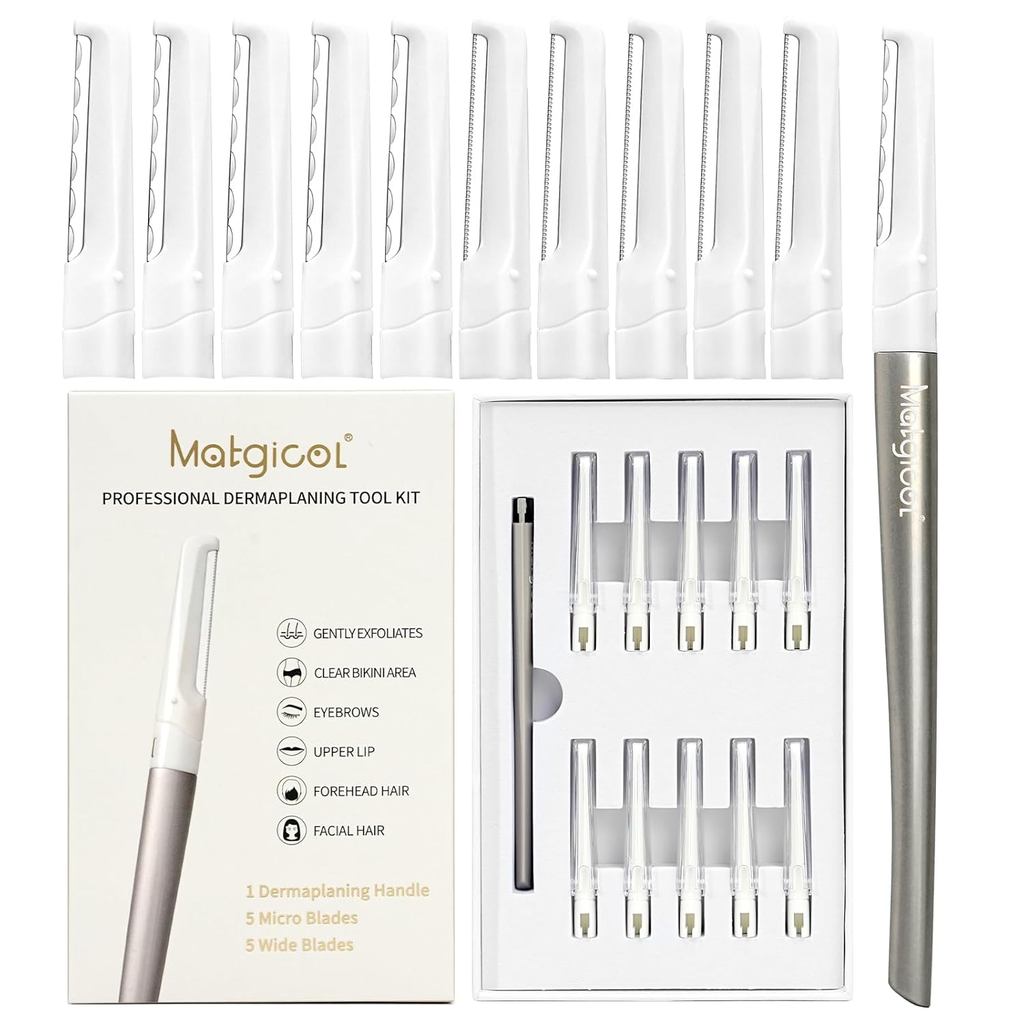 Dermaplaning Razor for Face - 10 Blade Refills, Dermaplaning Tool for Face Help Exfoliate and Smooth