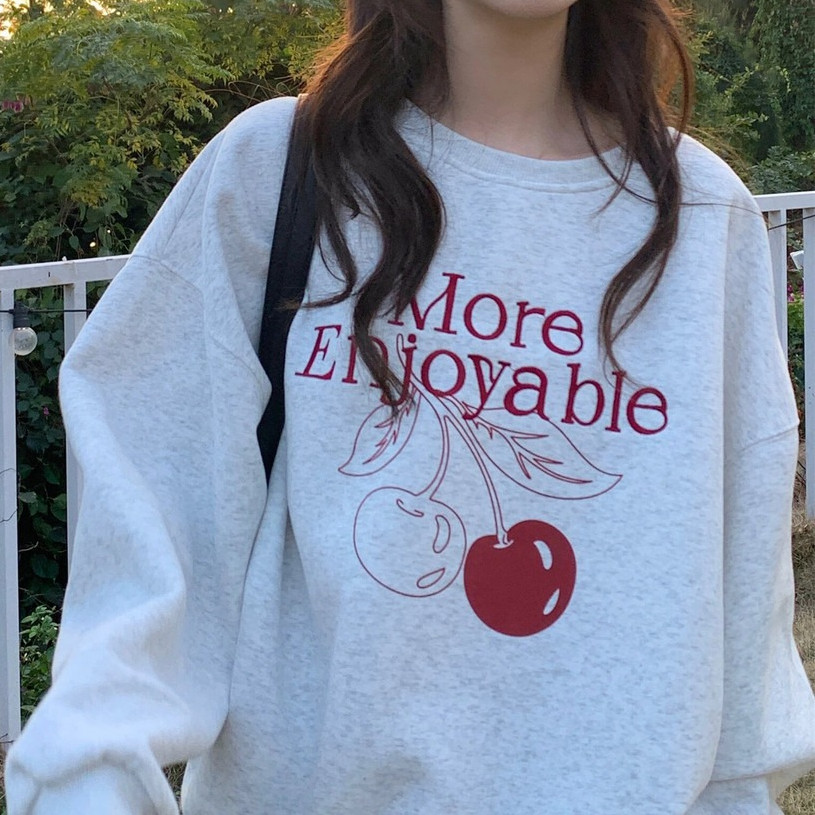 เสื้อแขนยาวเชอร์รี่ สวมหัวหลวม สำหรับฤดูใบไม้ร่วงและใส่ลำลอง