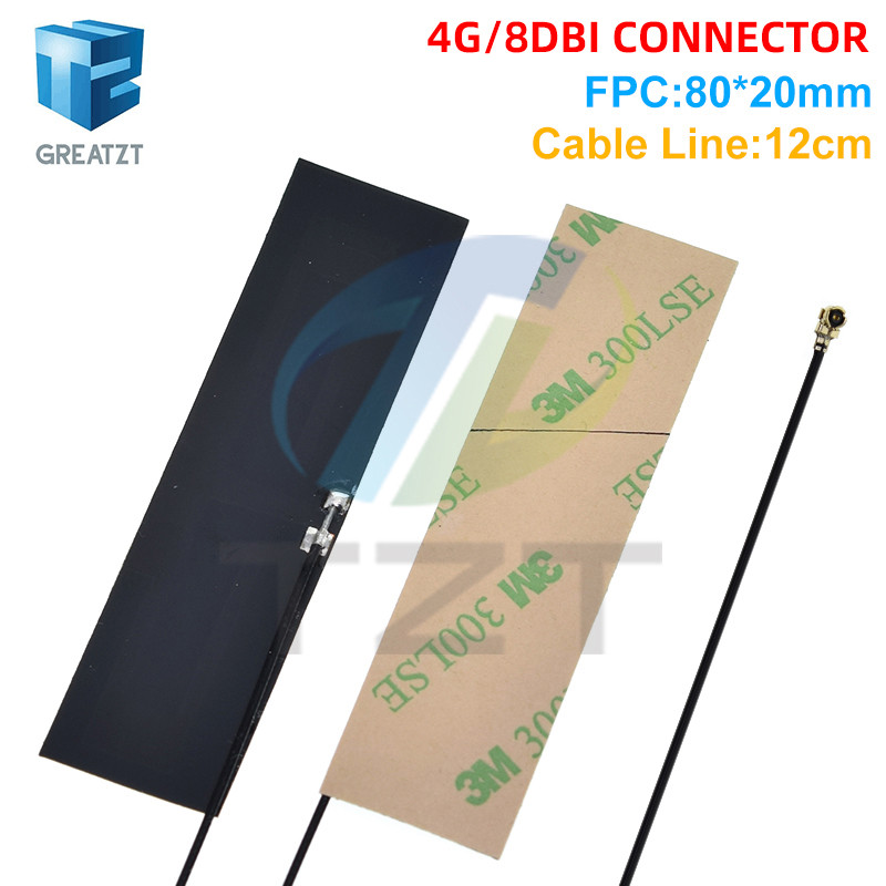 10pcs GSM GPRS 2G 3G 4G LTE เสาอากาศภายใน 8dbi FPC Connector 80*20 มม.โหมดไร้สายทางอากาศ 8 ซม.ยาว Co