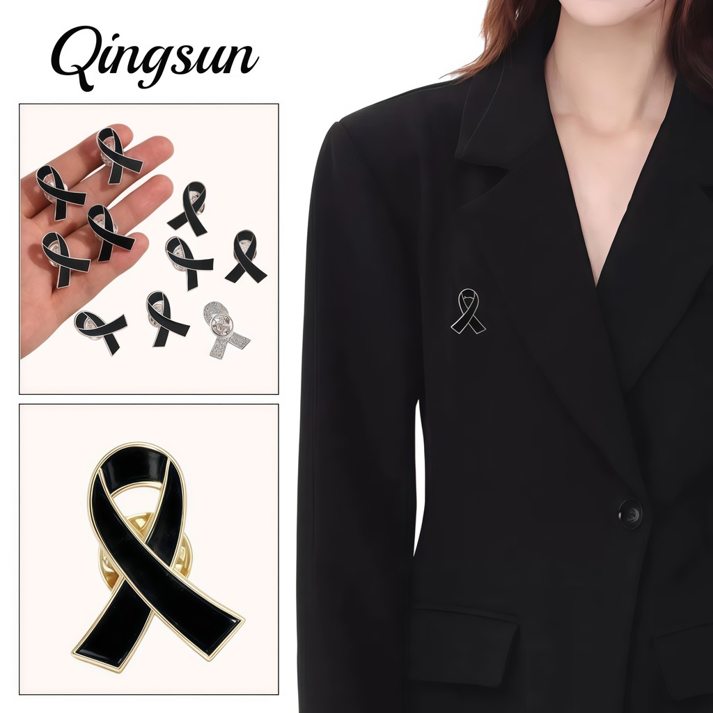 🌻Qingsun เข็มกลัดรูปริบบิ้น เข็มกัดไว้อาลัย ลายริบบิ้นสีดำ สีเงินและสีทอง ไว้อาลัย เหมาะสำหรับฉากต่างๆ