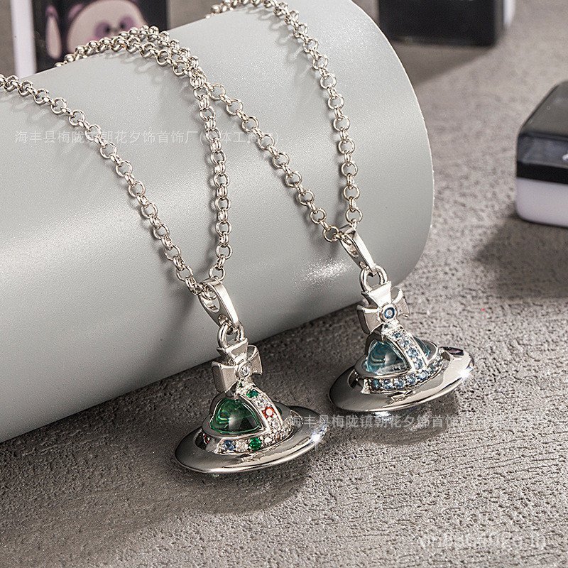 Orb Multicolor Mint สีเขียวสามมิติ Glacier Blue Planet UFO หญิงสร้อยคอขนาดกลางขนาดใหญ่ Queen Nishi S