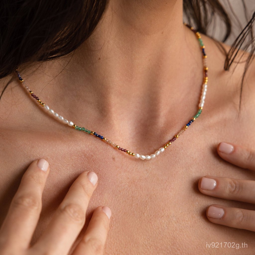 สร้อยคอสแตนเลสสร้อยคอหินธรรมชาติการออกแบบเฉพาะมุกหญิงสีลูกปัดน้ําจืดแฟชั่นทุกการแข่งขันหญิง LS2D