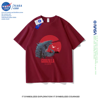 NASA เสื้อยืดชายหญิงแขนสั้น สตรีทฮิปฮอป summer Godzilla พิมพ์ลาย คอตตอน คอกลม หลวมและระบายอากาศ
