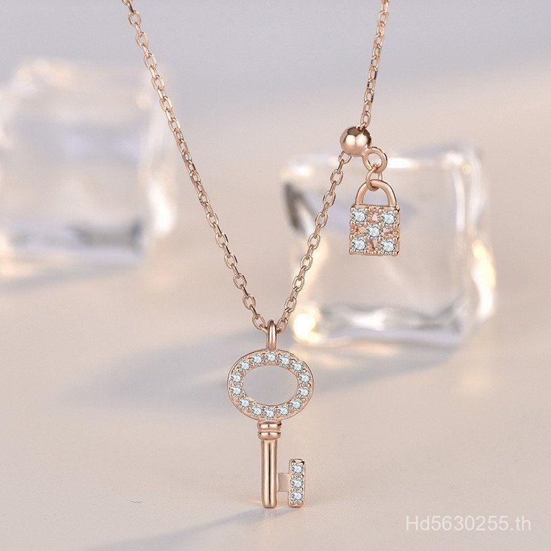 ประณีต Rose Gold เงินสเตอร์ลิง Micro-Inlaid Liming Key ins สไตล์ K Gold หญิง s925 สร้อยคอ Clavicle C