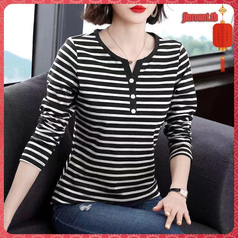 M ~ 5xl Plus ขนาดผู้หญิงแขนยาวลายเสื้อยืดผู้หญิงฤดูใบไม้ร่วงเวอร์ชั่นเกาหลีหลวม Slimmer ดูปกเนื้อรอบ