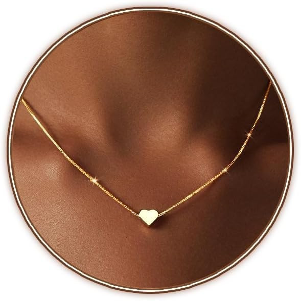 Zeffy Dainty Gold Heart Necklace for Women Trendy 14K Gold/Silver Plate Cute Heart Pendant Choker Ne