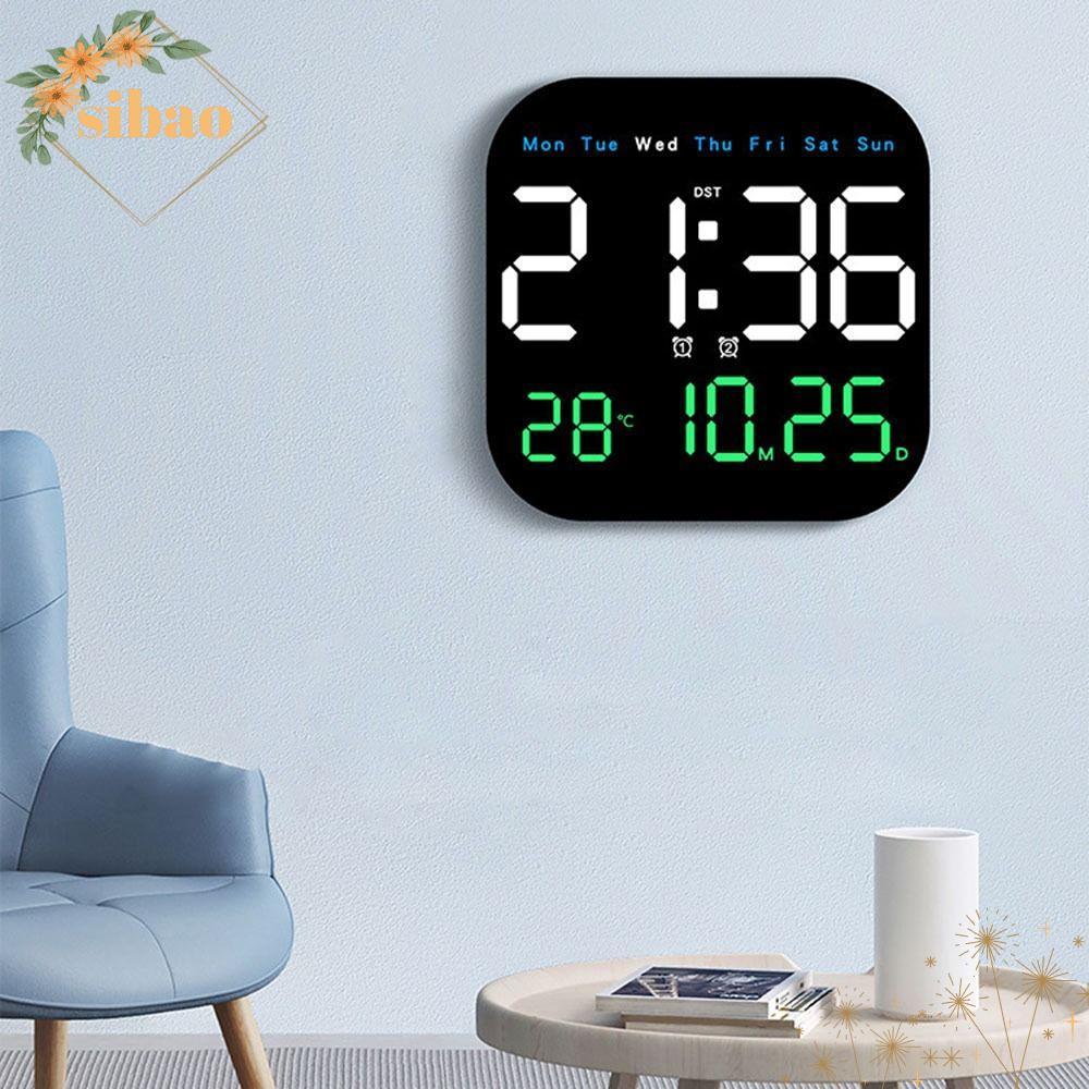 SIBAO นาฬิกาแขวนอิเล็กทรอนิกส์ LED ดิจิตอล แสดงวันที่ อุณหภูมิ ปฏิทิน 12/24H สำหรับห้องนอน