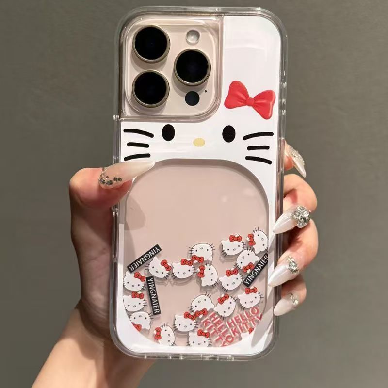 เคสโทรศัพท์แวววาวเคสนิ่มซิลิโคนน่ารักปากใหญ่HelloKittyกันกระแทกเหมาะสําหรับiPhone 11 12 13 14 15 16 17 por max 14 15 16plus 17air