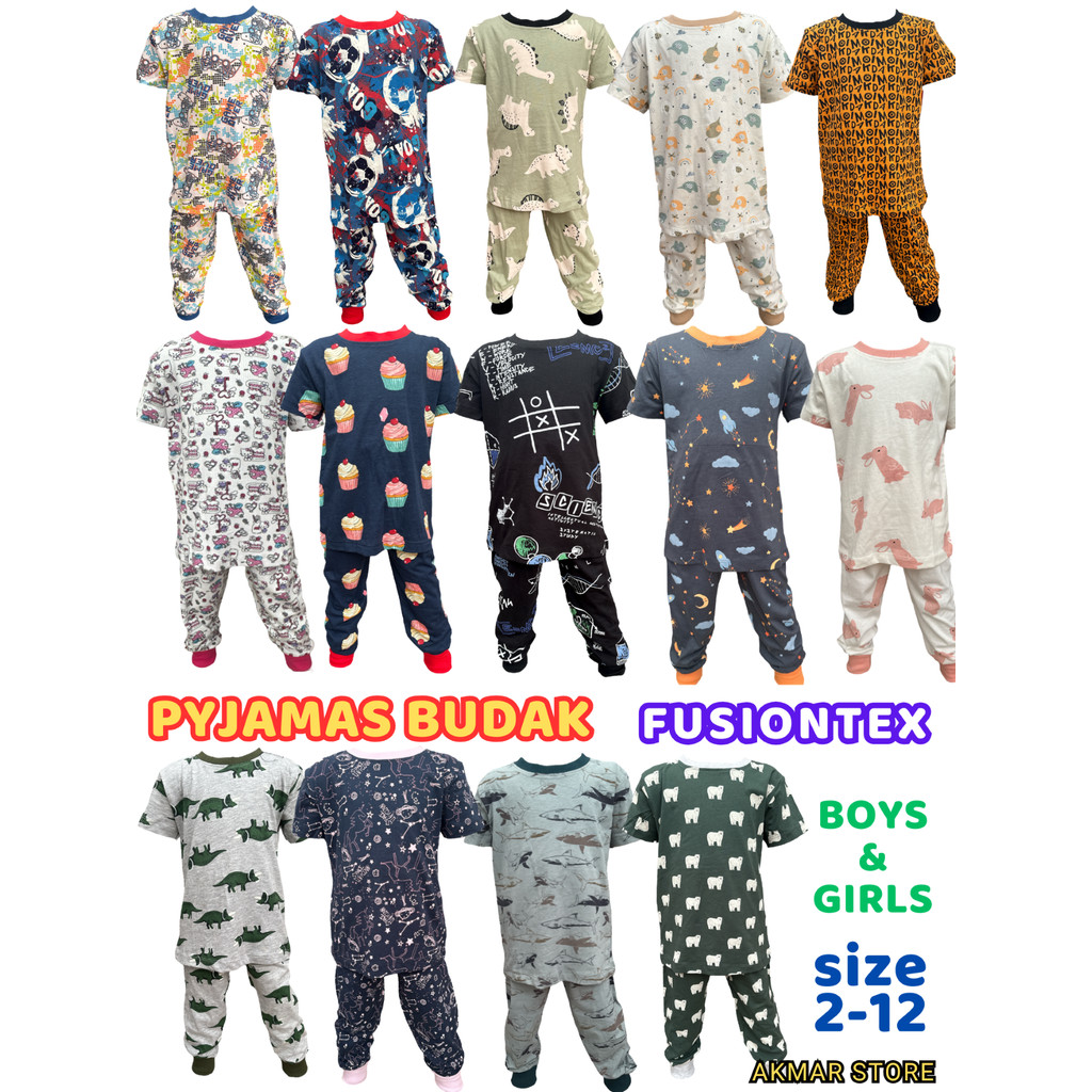 BAJU TIDUR BUDAK LELAKI และ PEREMPUAN, ยี่ห้อ FUSIONTEX, SAIZ 2-12, PYJAMAS BUDAK PEREMPUAN, ผ้าฝ้าย