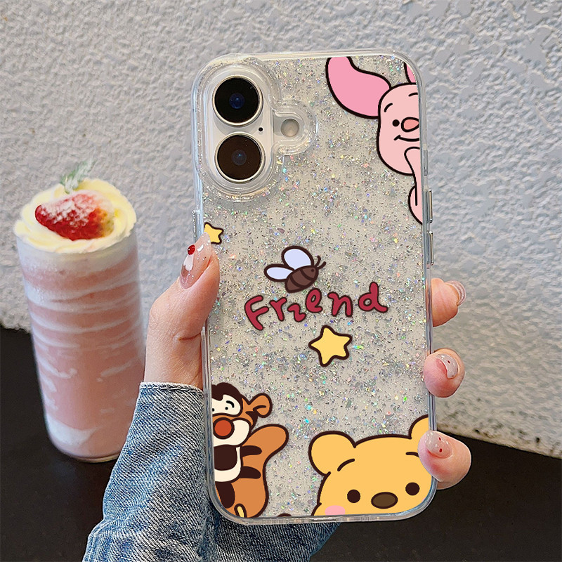 เคสใสกากเพชรไอโฟน ลายหมีพู ป้องกันการกระแทก For IP11-16 Pro/Pro max IP14-16Plus  #ST0197