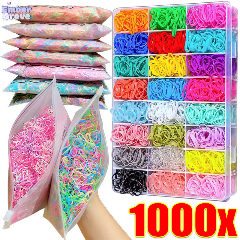 1000 ชิ้น ยางรัดผมสีสันสดใสสำหรับเด็กผู้หญิง / ยางรัดผมแบบมินิ / เครื่องประดับผมหางม้าสำหรับเด็ก