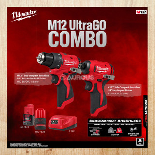 MILWAUKEE M12 ULTRAGO SUB-COMPACT BRUSHLESS PERCUSSION DRILL / IMPACT DRIVER COMBO SET (M12 BLPDRC-0 + M12 BLIDRC-0)