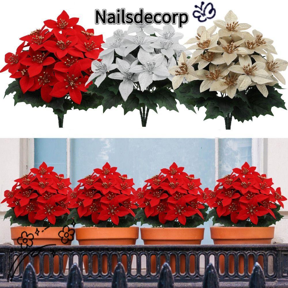NAILSDECOR คริสต์มาส Artifical ดอกไม้, DIY อุปกรณ์เสริม 5 ส้อมจําลองช่อดอกไม้, พืชพลาสติกนํากลับมาใช้ใหม่สร้างสรรค์เครื่องประดับคริสต์มาสคริสต์มาสคริสต์มาสคริสต์มาส