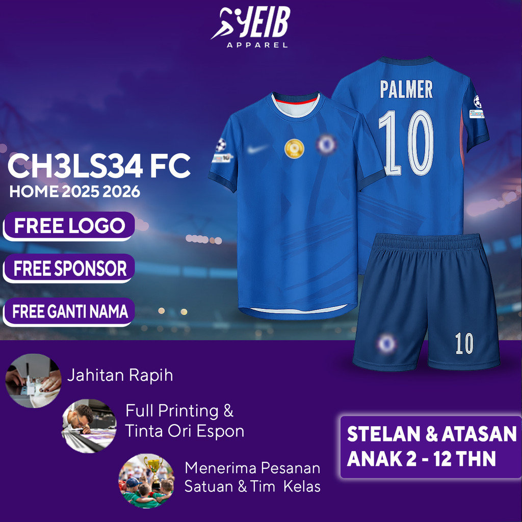 CHILDRENS FOOTBALL JERSEY CH3LS3A H0ME 2025-2026 CWC FULL PRINTING PREMIUM QUALITY FREE NAME & NUMBE